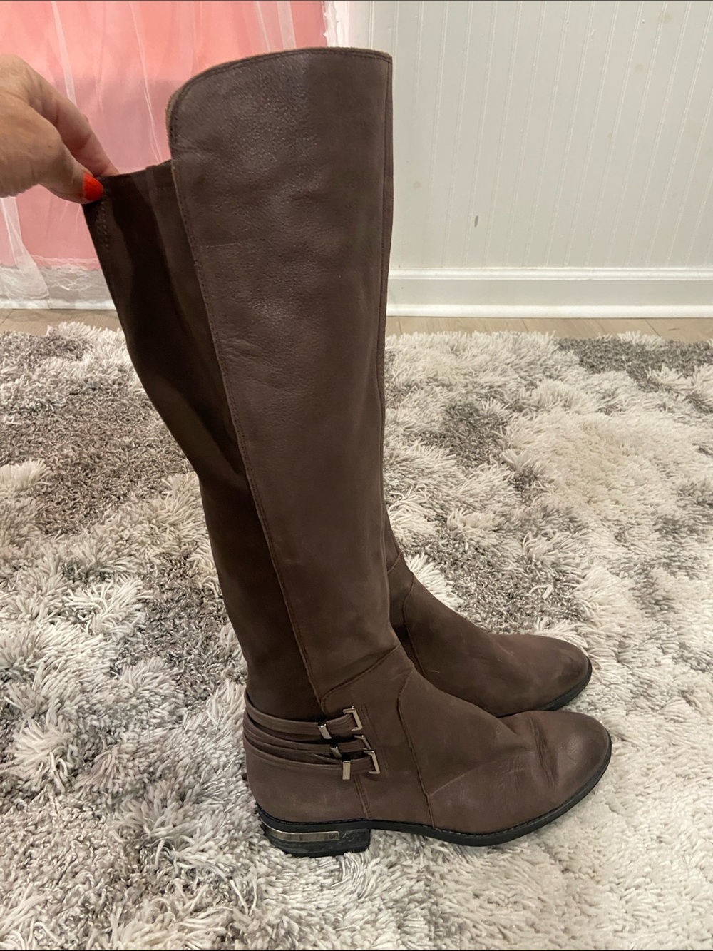 Vince Camuto Dark Brown Over-the-Knee Buckle Boots size 8 1/2 M